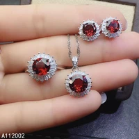 kjjeaxcmy fine jewelry natural garnet 925 sterling silver women pendant necklace ring earrings set support test luxury elegant