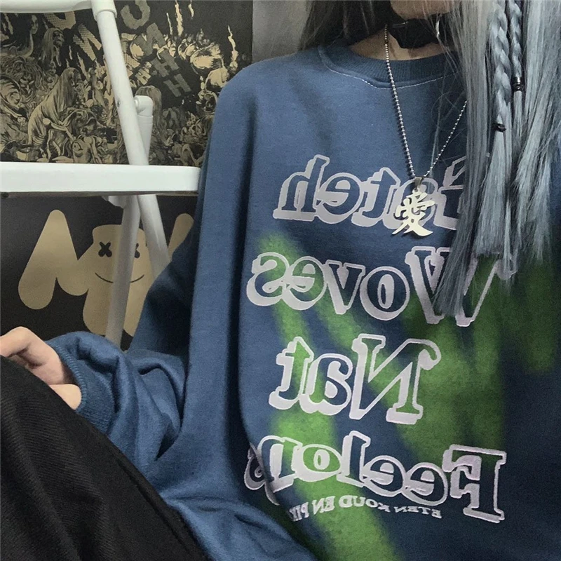 

Autumn And Winter Women'S Sweatshirt Harajuku Streetwear Reflective Letter Pattern Oversized Fashionable Pullover Jacket Women