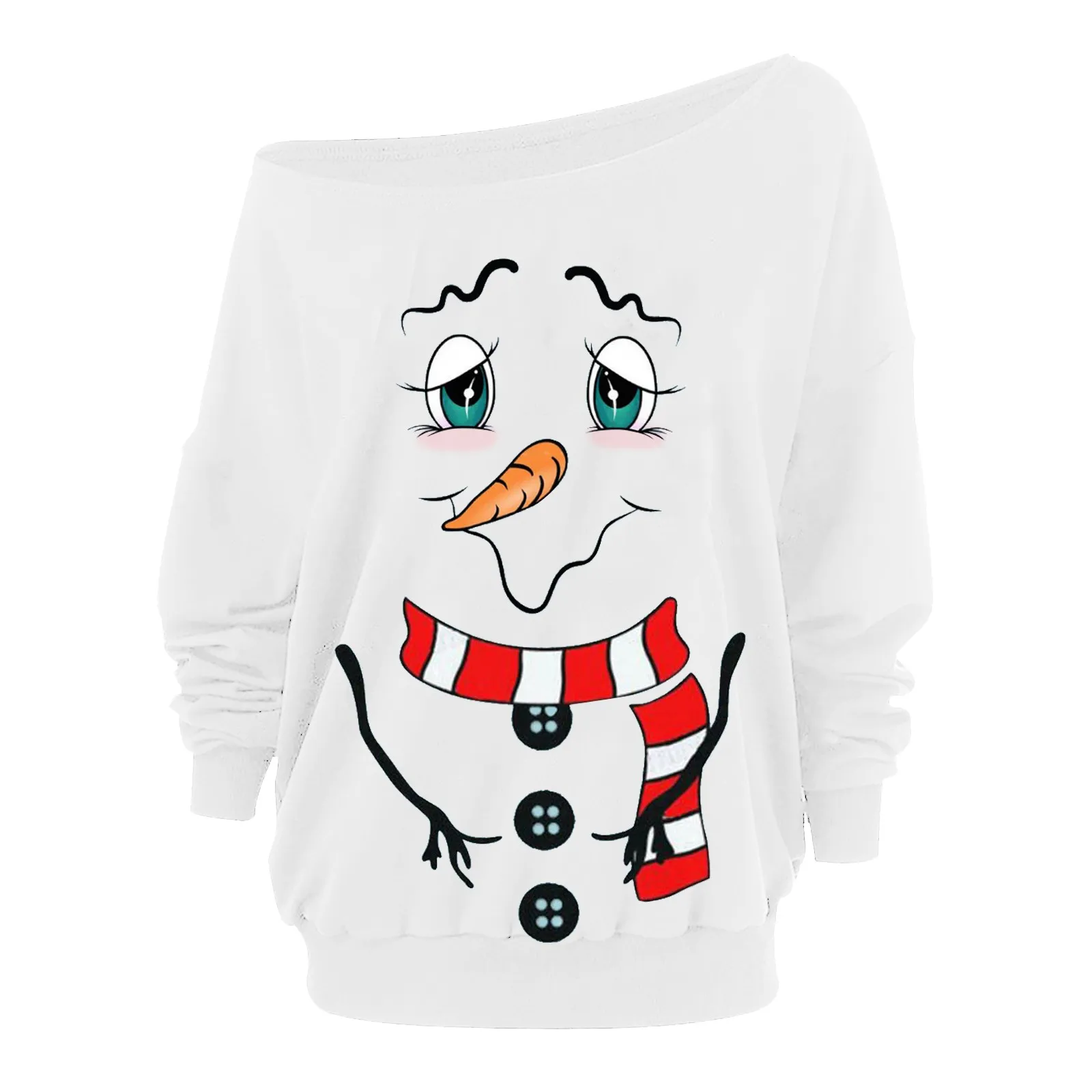 

2021 Sweatshirt Women Fashion Solid Color Christmas Print Long Sleeve Long Sleeve Diagonal Collar T-shirt Top Bluza Felpa #dz