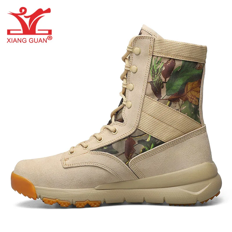 XIANG GUAN Walking Boots Men Womens Breathable Sandy Camouflage High Top Shoes for Outdoor Army Tactical Hiking Trekking Tourism