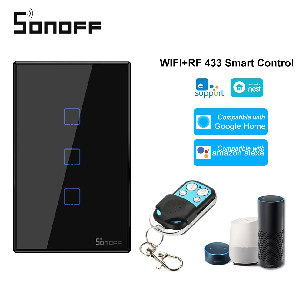 Умный настенный выключатель SONOFF T3US Wi-Fi 433 МГц | Электроника