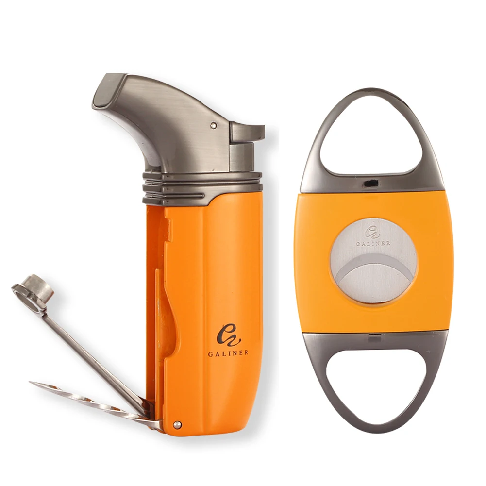 

Зажигалка Galiner, резак для сигар, инструмент для резки табака, Портативная Бутановая газовая зажигалка для сигар с иглами, резак для сигар, по...