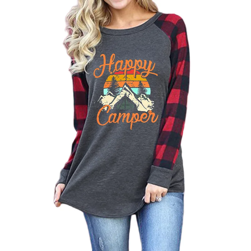 

Carney blouse happy camper printed round neck long sleeve T-shirt
