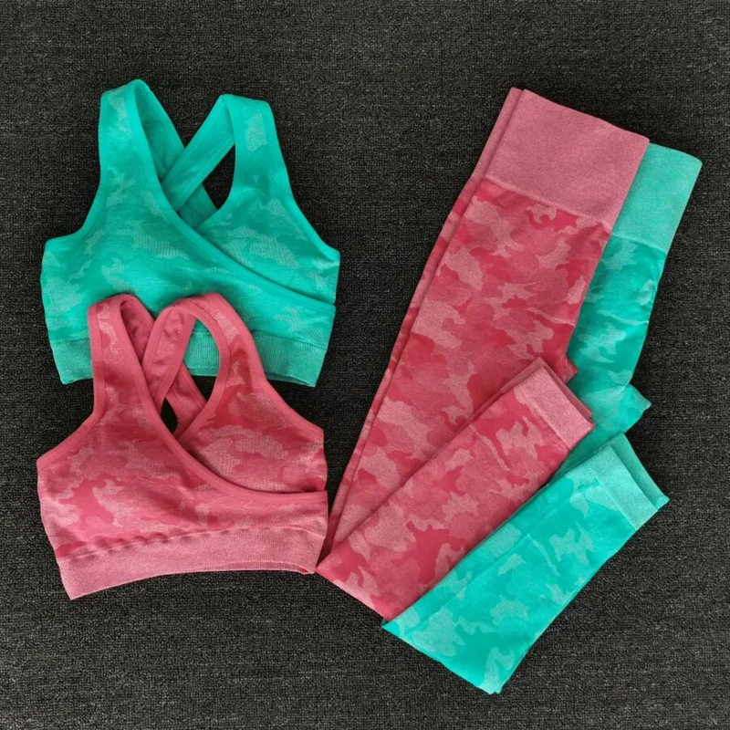 

New Yoga Set Women Seamless Camouflage Tops/Pants Fitness Sports Bra High Waist GYM leggings Camo Fitness Suit Workout Sets