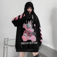 sweatshirts casual autumn high street bear hoodies funny harajuku tops cartoon punk hoodie streetwear black hip hop women
