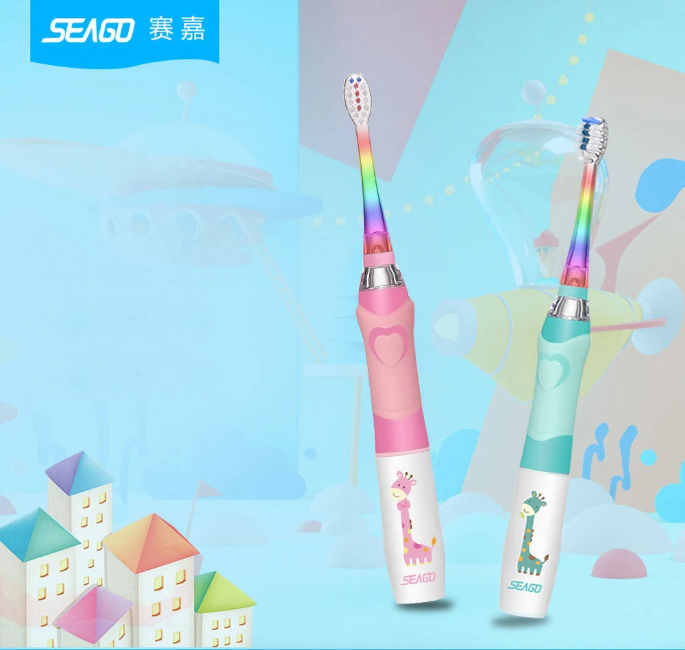 

SEAGO Children Sonic Electric Toothbrush for 3-12 Ages Battery LED Sonic Kids Tooth brush Smart Timer Replacement Brush Heads