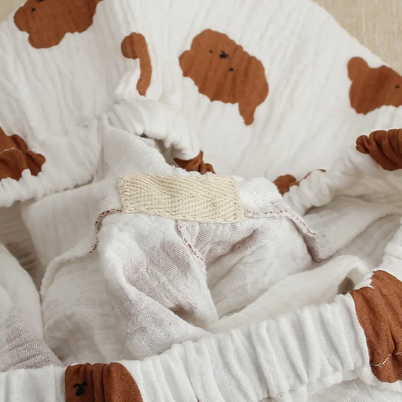 

Japanese spring and autumn ladies 100% cotton crepe cloth pajamas suit long sleeve two-piece cute bear home service suit summer