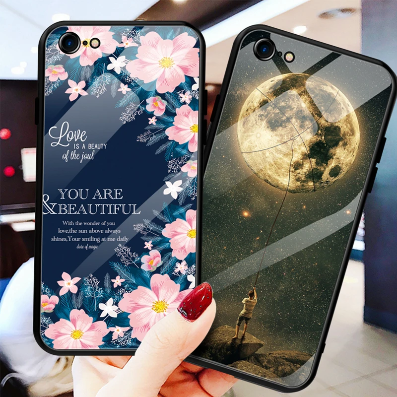 Luxury Tempered Glass Case For iPhone 8 7 6S 6 S Plus X XS Max XR Cute Owl Leaves Gradient Pattern Cover TPU Bumper Phone Cases |