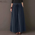 Женские осенние широкие брюки ZANZEA, винтажные вельветовые брюки 2022, повседневные женские однотонные брюки палаццо с резьбой