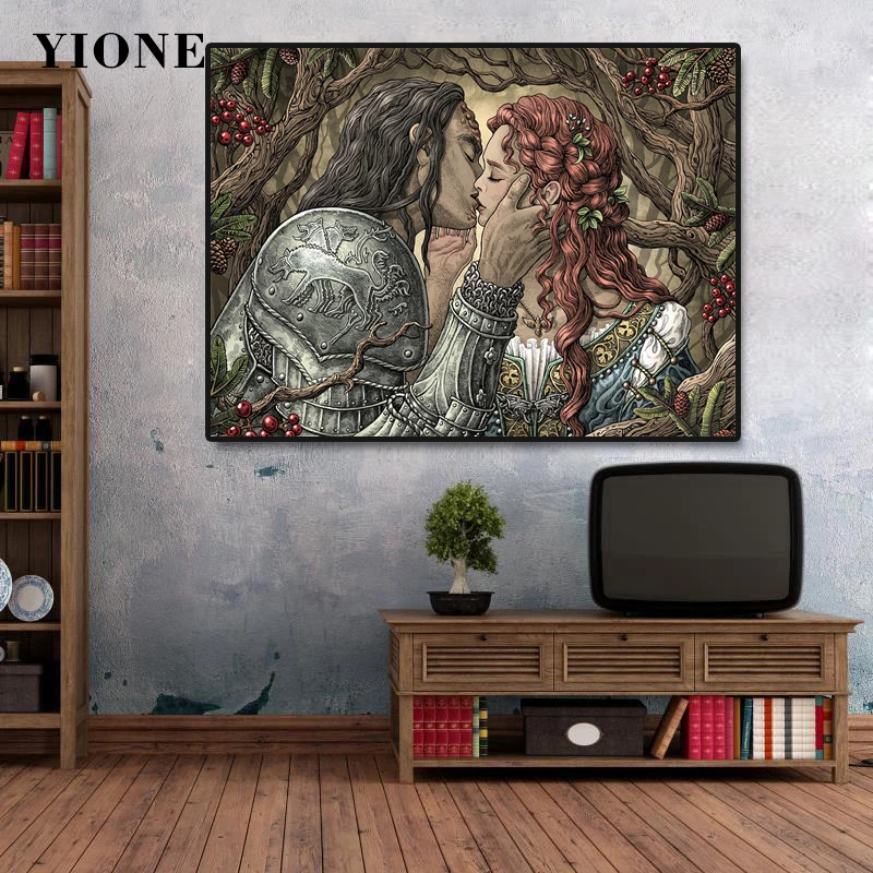 

Lover Kiss Classic Fairy Tale Canvas Poster Retro Nordic Figure Forest Print Painting Wall Decoration Art Picture for Bedroom