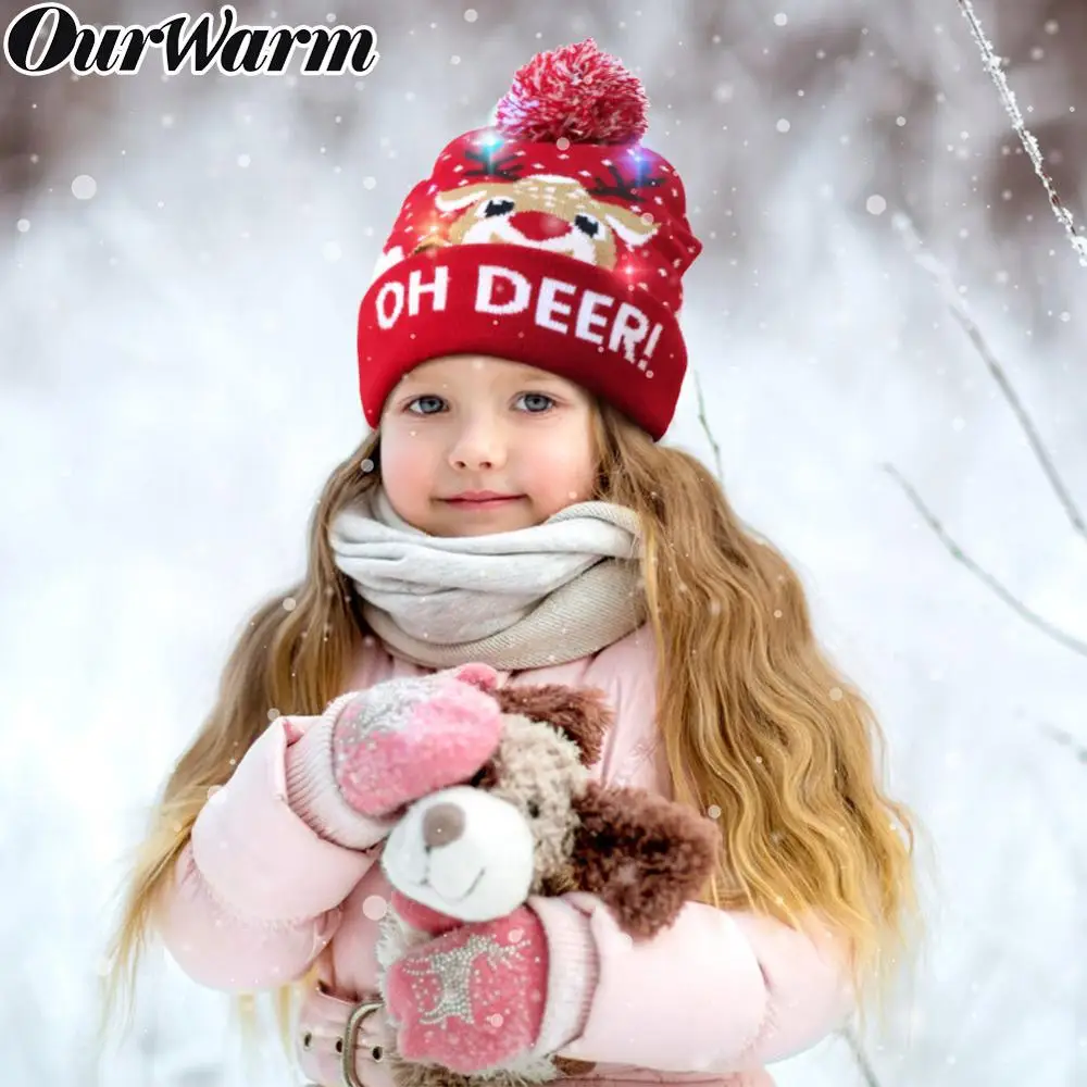 Теплый светодиодный вязанная Рождественская шапочка для детей и взрослых