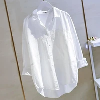 solid cotton white shirt women long sleeve blouse oversized women spring autumn tops office loose casual lapel shirt top blusas