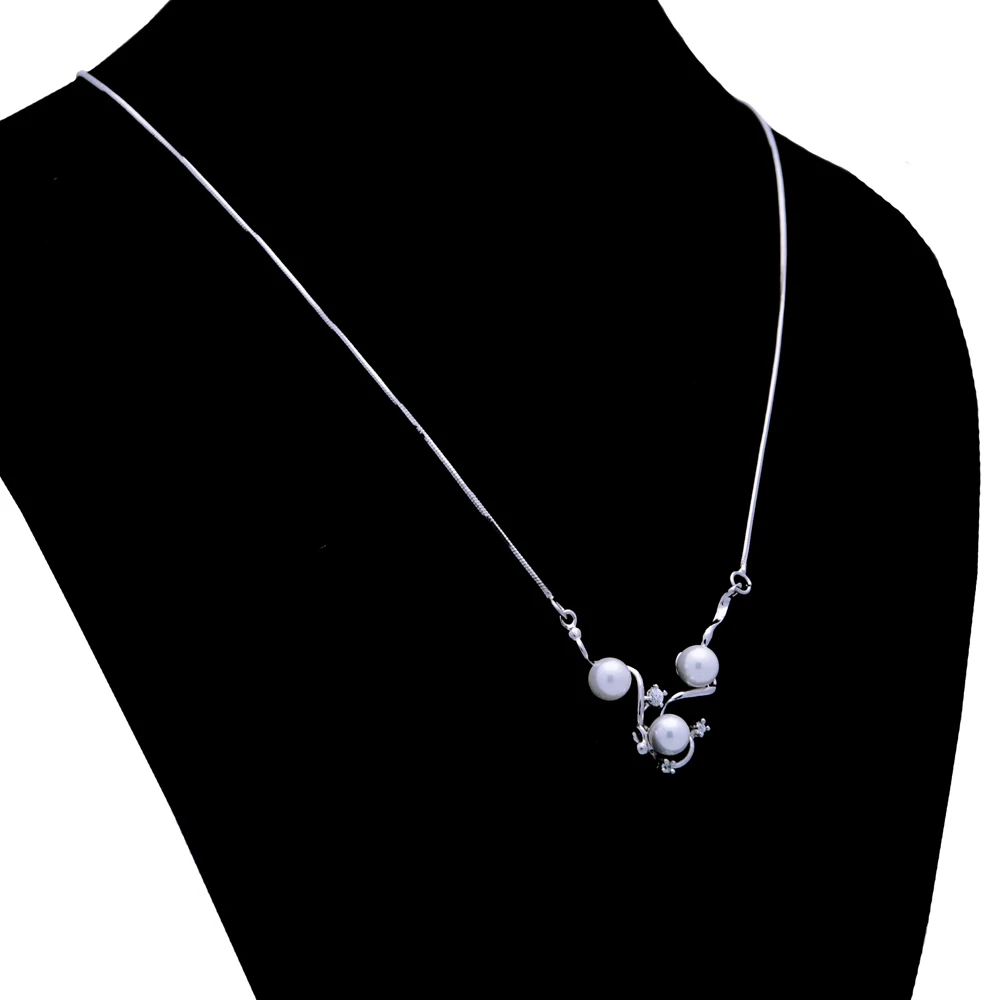 Ожерелье женское из серебра 925 пробы с фианитами и жемчугом|silver pendant necklace|925 sterling