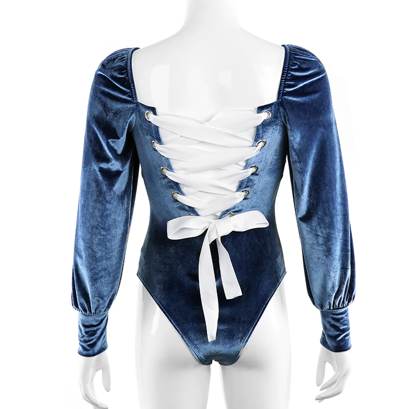 Женское бархатное боди с открытой спиной элегантное квадратным вырезом и