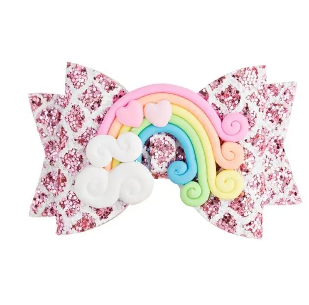 Заколка для волос женщин и девочек с радужными блестками бантом | Аксессуары