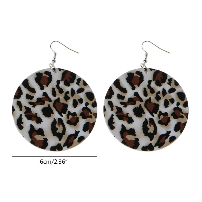 

6 Pairs Leopard Skin Hand Drawn Both Sides Printing Wooden Drop Loops Charms Earrings Ear Dangle Jewelry for Women Gifts