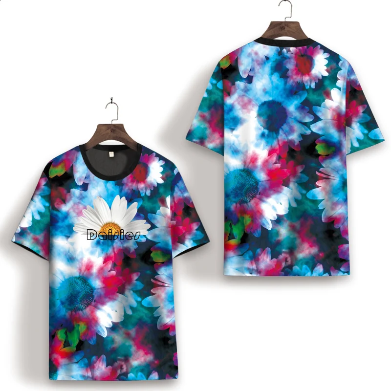 

Chrysanthemum pattern 3d digital printing short sleeve t shirt Summer New quality soft comfortable luxury icy t shirt men XS-7XL