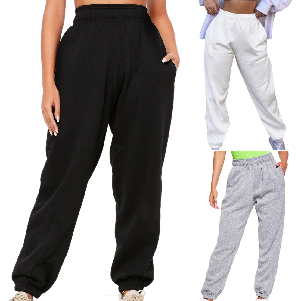 

VICABO Elastic Waist Pants Women Solid Color Loose Long Trousers Pocket High Waisted Sweatpants Plus Size Casual Pant Streetwear