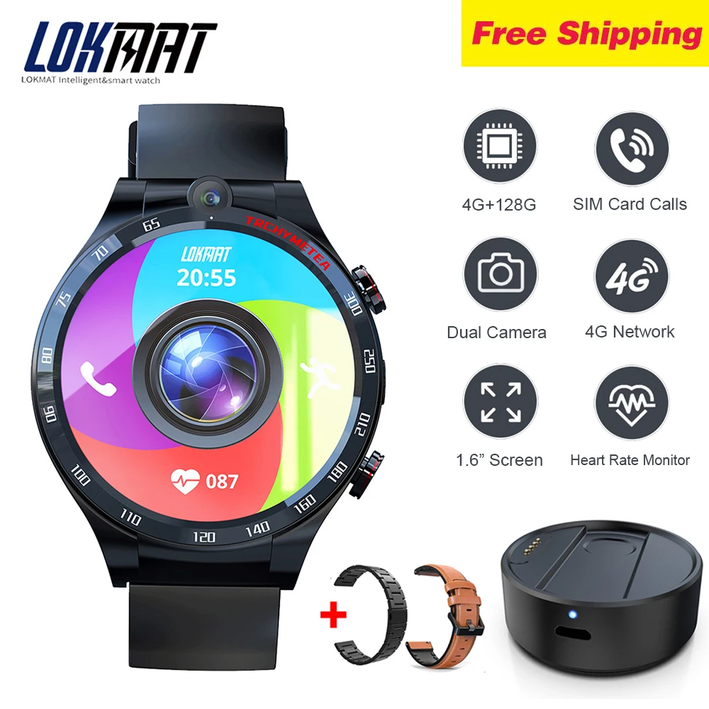 

LOKMAT APPLLP 4 Smart Watch Men Android 10.7 4G RAM 128G ROM WIFI Dual Camera Waterproof Heart Rate Monitor 4G GPS Smartwatch