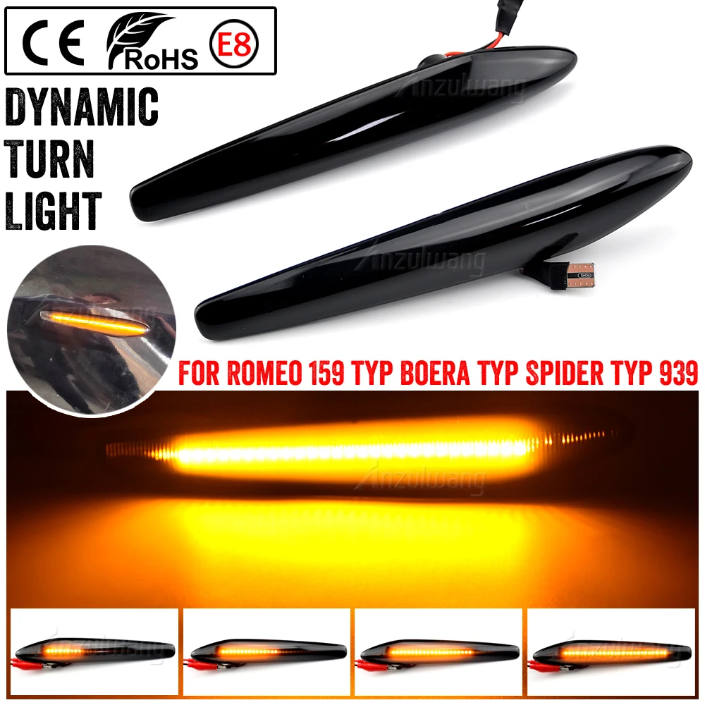 

2Pcs LED Dynamic Turn Signal Light Fender Front Side Marker Lamp For Alfa Romeo Spider 159 Sportwagon Boera #60691105 60691106
