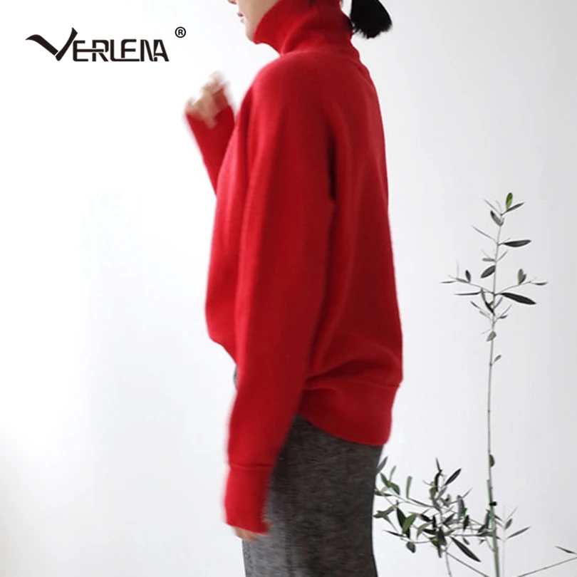 Verlena Solid Red Autumn Sweater Pullover Women Korean Lazy Style Super Soft Long Sleeve Turtleneck Jumper Knitted Tops 2019 | Женская