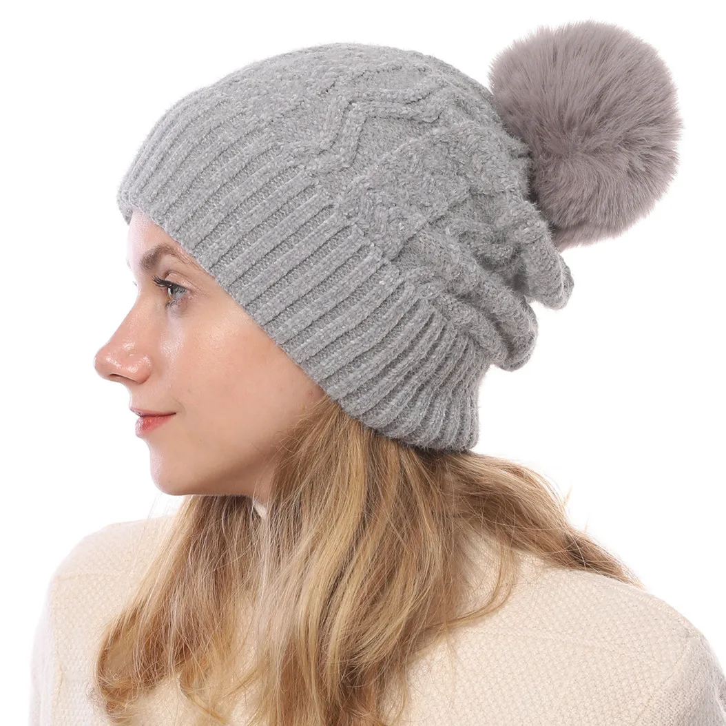 Женская осенне-зимняя новая модная мягкая вязаная шапка из синели с флисовой