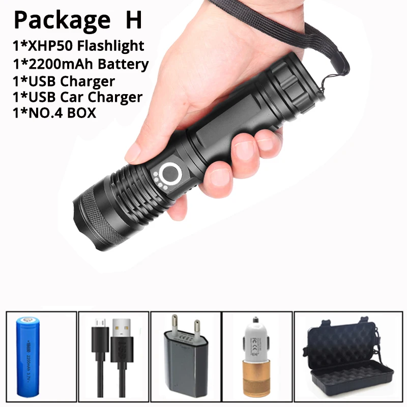 Package H Самый мощный светодиодный фонарь xhp70.2 с usb зумом xhp70 xhp50 18650 или 26650 батареей, Лучший Отдых на природе, на открытом воздухе - Испускаемый цвет: Package H