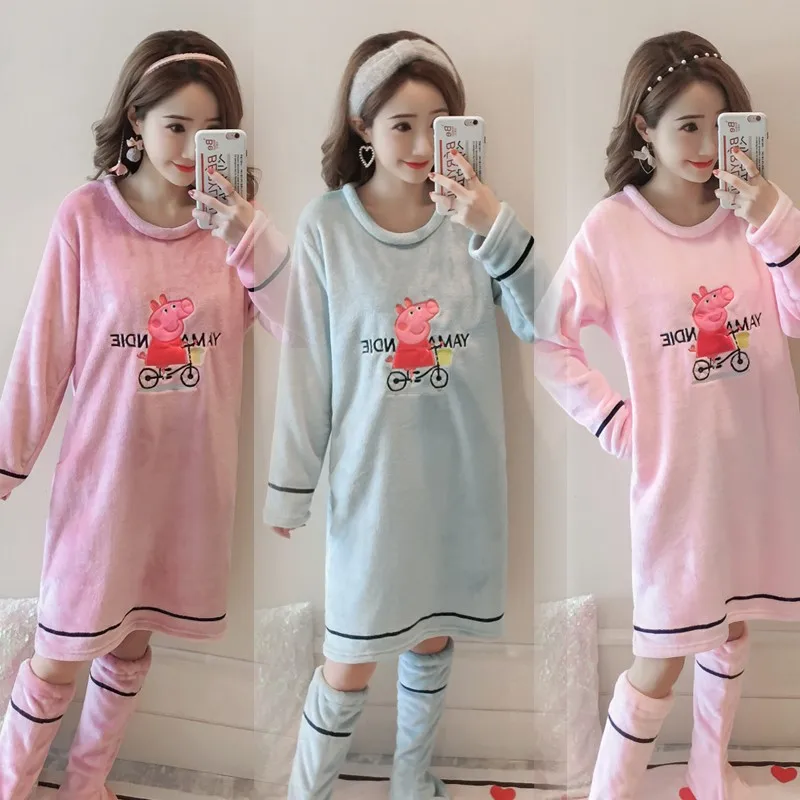 Зимняя новая стильная женская ночная рубашка до колена + носки Бархатная Ночная