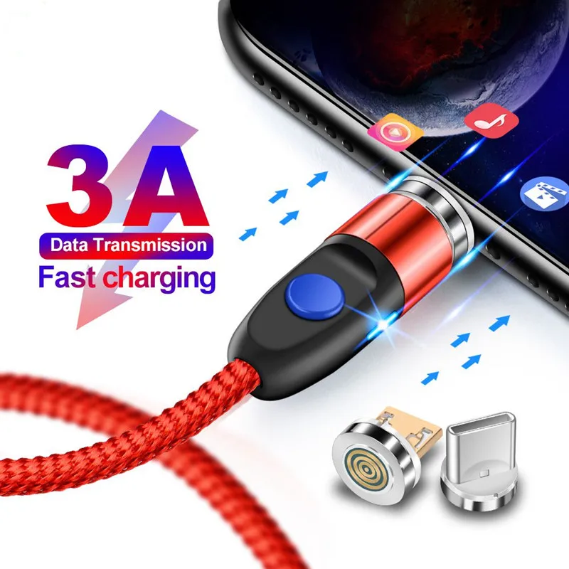 

1M 3A Magnetic Charger Micro USB TypeC Cable for iPhone Samsung Huawei Fast Charging phone USB Cable Magnetic Charging Data Wire
