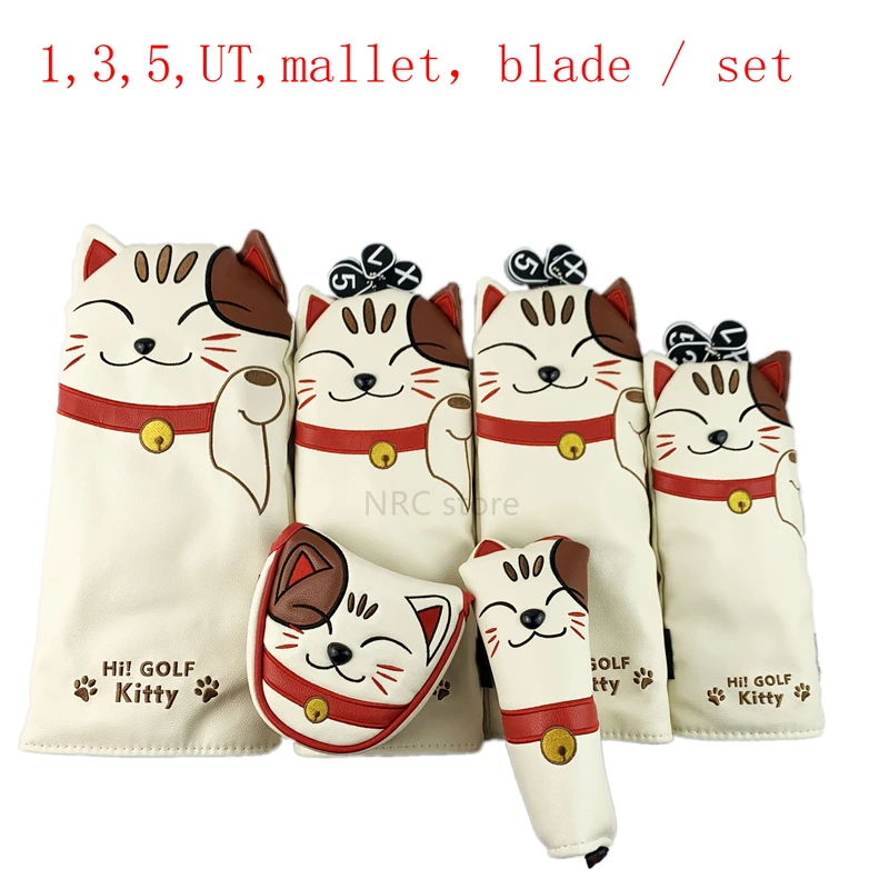 6pcs set NRC Golf club чехлы на голову для головы водителя фарватера дерево гибридные Чехлы набор прекрасный гольф счастливый котенок мультфильм животных молоток клюшки - Цвет: 6pcs set