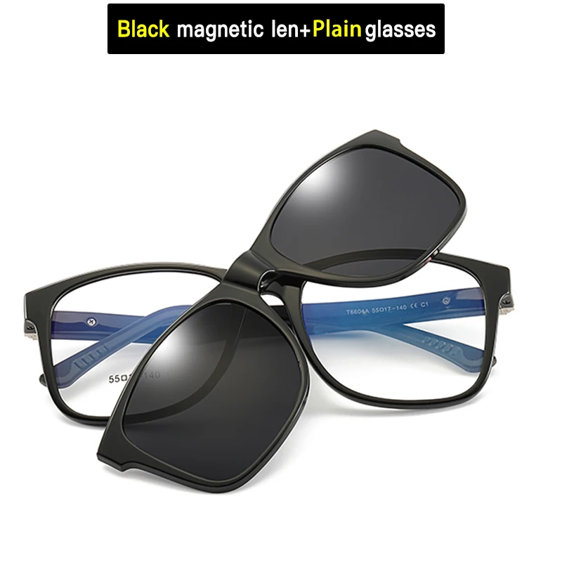 Black-Plain glasses Солнцезащитные очки с магнитным зажимом, поляризованные линзы, покрытие для близорукости, оптические очки по рецепту, очки для мужчин и женщин, близорукость, вождение - Цвет линз: Black-Plain glasses
