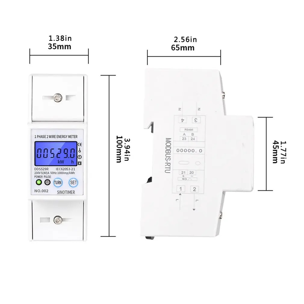 

Intelligent RS485 Electric Power Meter Single Phase 2 Wire Energy Meter DIN Rail Mounting LCD Backlight Display AC 230V 5-80A