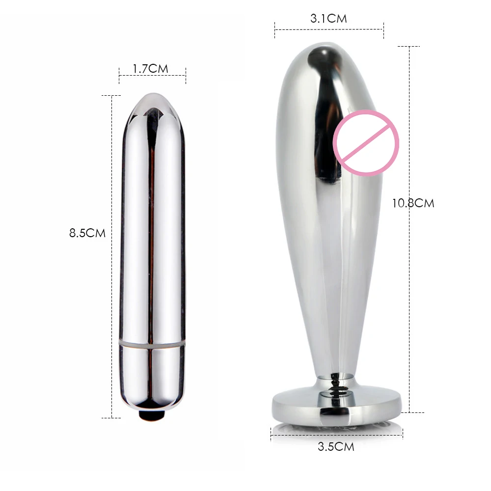 Металлический анальный фаллоимитатор с мини-вибратором мастурбатор для женщин