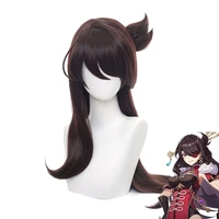 genshin impact beidou cosplay wigs long brown straight wig with bun heat resistant synthetic hair game cos halloween