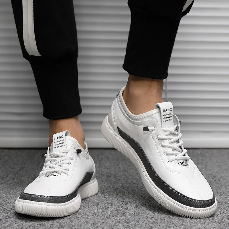 

Genuine Leather Mens Lace up Sports Sneakers Trainers Casual Vulcanize Shoes for Man No-slip Male Footwear tenis masculino