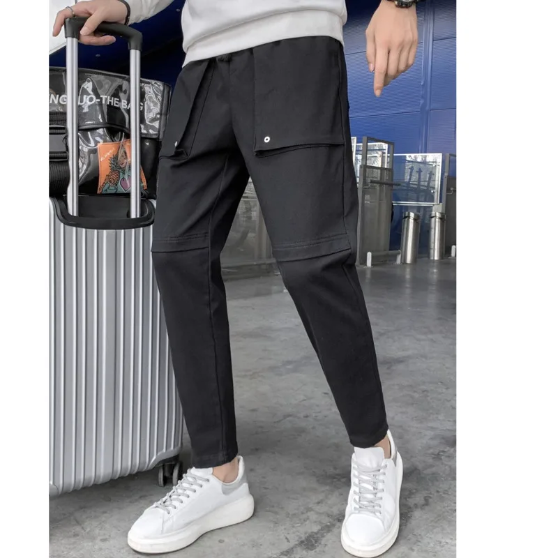 

Men's trousers 2020 Autumn winter new slim solid color pocket with velvet thick pants casual personality youth men's wear
