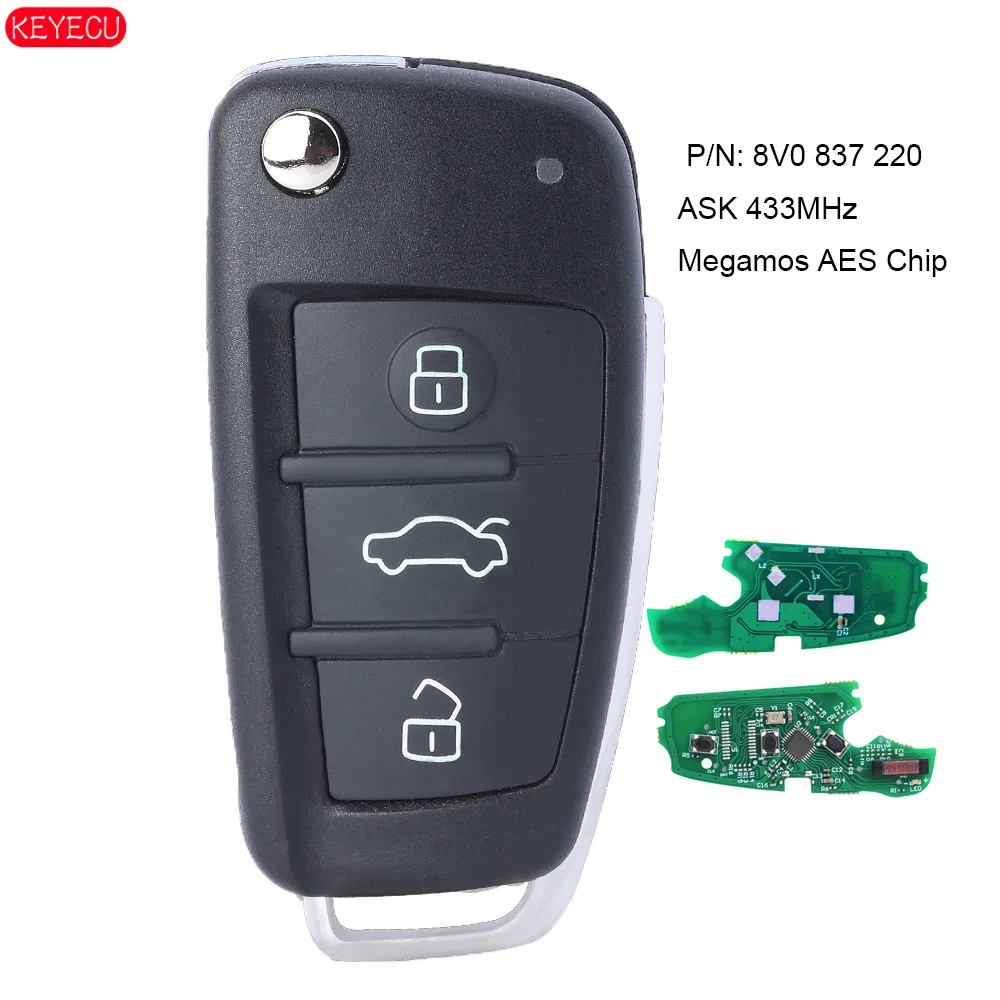 Брелок KEYECU для Audi A3 S3 2012 2015 с 3 кнопками дистанционного управления ключей
