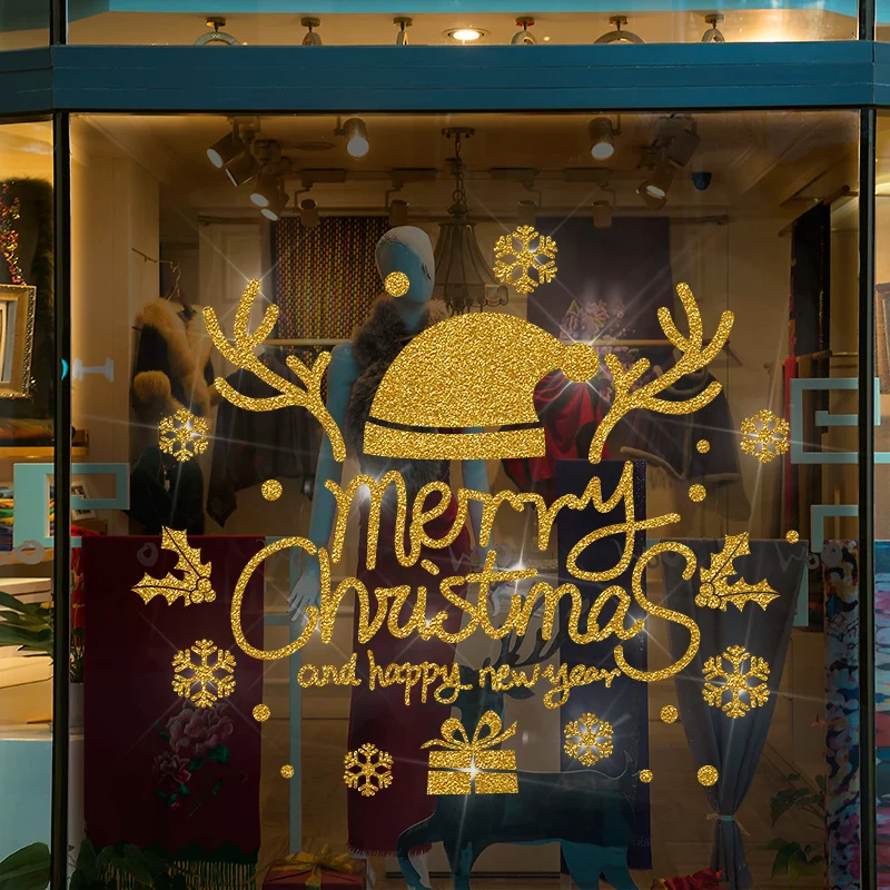

[SHIJUEHEZI] Christmas Window Stickers Vinyl DIY Festival Wall Decals for Living Room Bedroom Shop Glass New Year Decoration