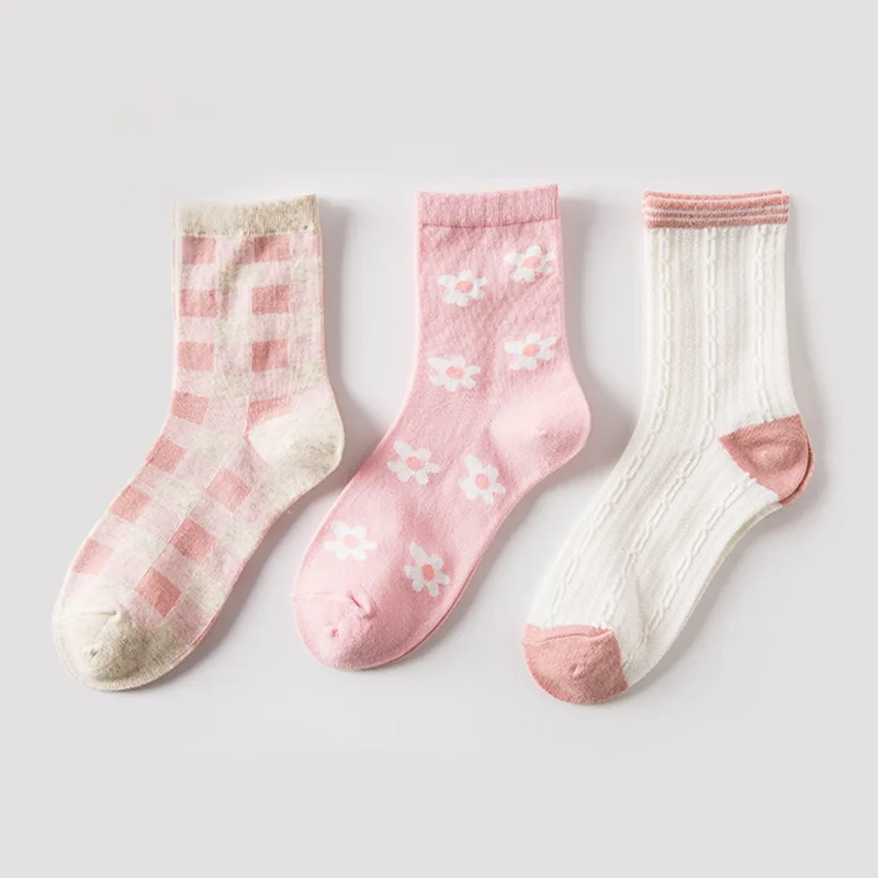 3 Pairs Women Socks Spring Soft Cotton Cartoon Design High Quality Pink Lolita Sweet Girl's Kawaii Cute Woman Socks Set