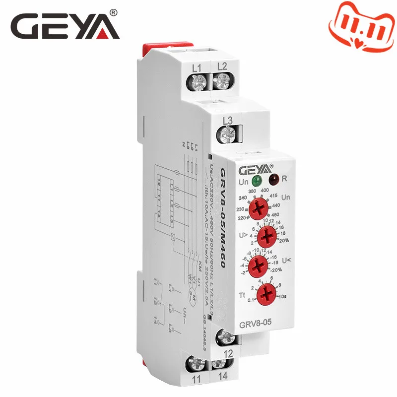 

Free Shipping GEYA GRV8-05 Voltage Protection Relay with Phase Sequence Phase Failure Asymmetry Delay Time FunctionAC220V-460V