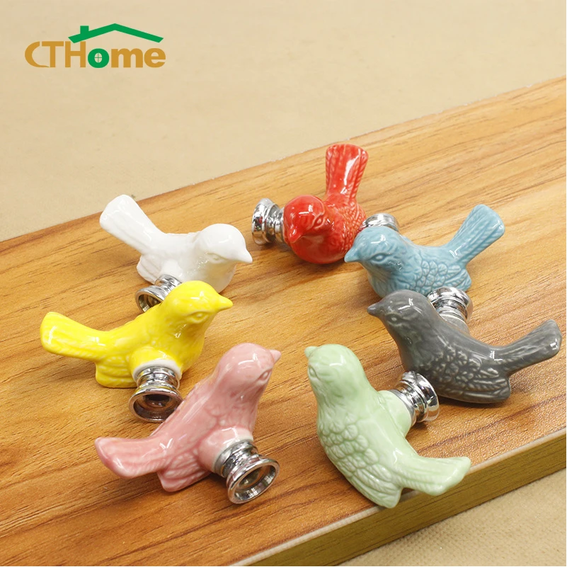 

Cute Birds Ceramic Knobs Dresser Knob Drawer Pulls Handles Cupboard Pulls Knob Pink Green Kids Cabinet Knob Furniture Home Decor