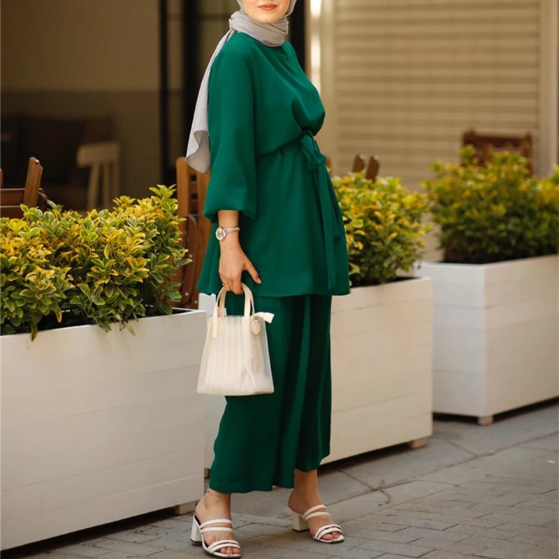 2 шт. для женщин мусульманский комплект летней одежды с длинными рукавами и