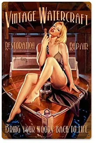 

Vintage Watercraft - Pin-Up Girl Metal Tin Signs 8 x 12 Inch for Tavern Garage Restaurants Novelty Plaque Poster Wall Home Decor
