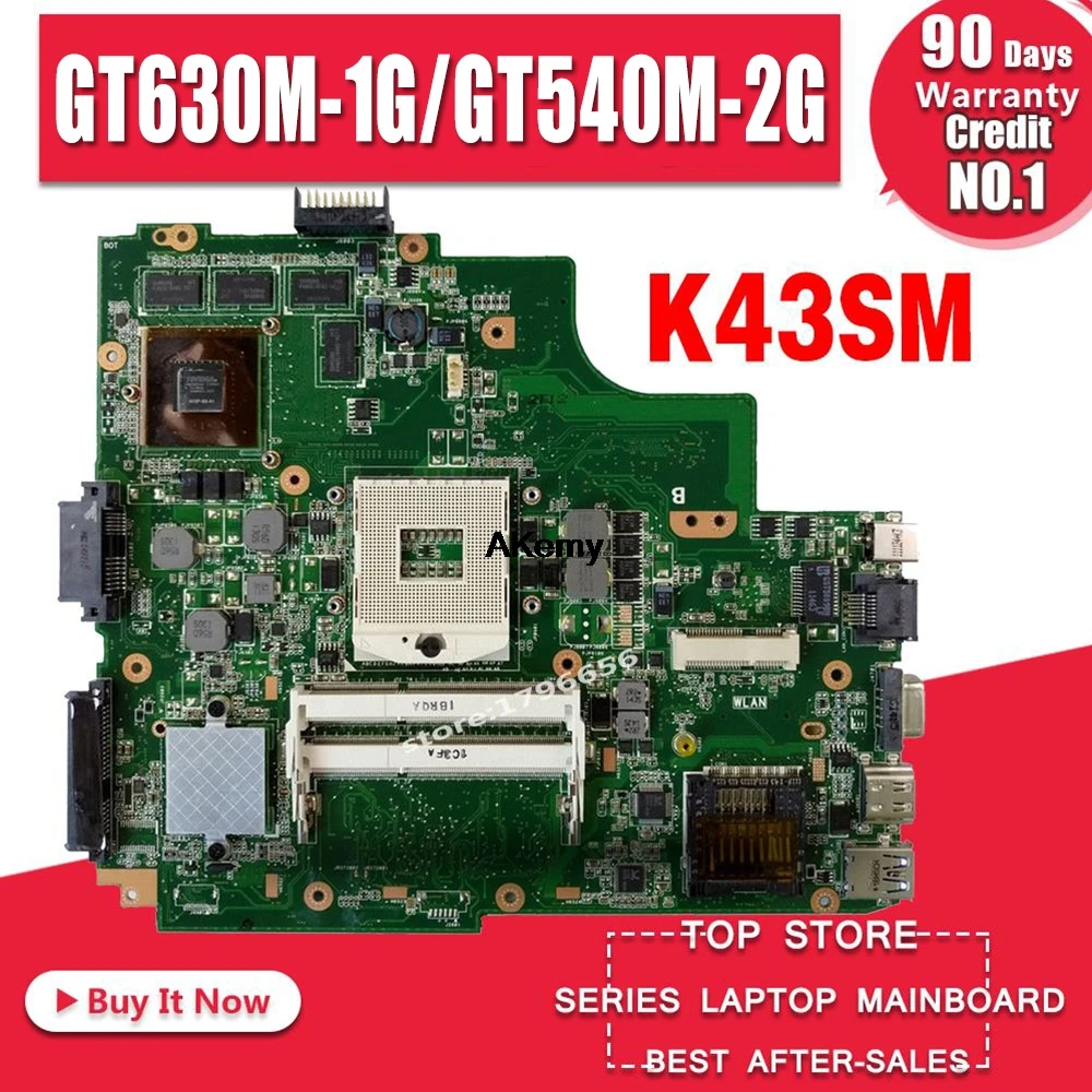 Материнской платы ноутбука для For Asus K43SJ K43SV A43S X43S K43SM REV4.1 системной плате 8 памяти 1