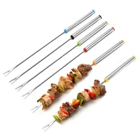 6pcs long stainless steel barbecue sign kebab sign barbecue skewer outdoor grilling skewer with handle bbq utensils tool