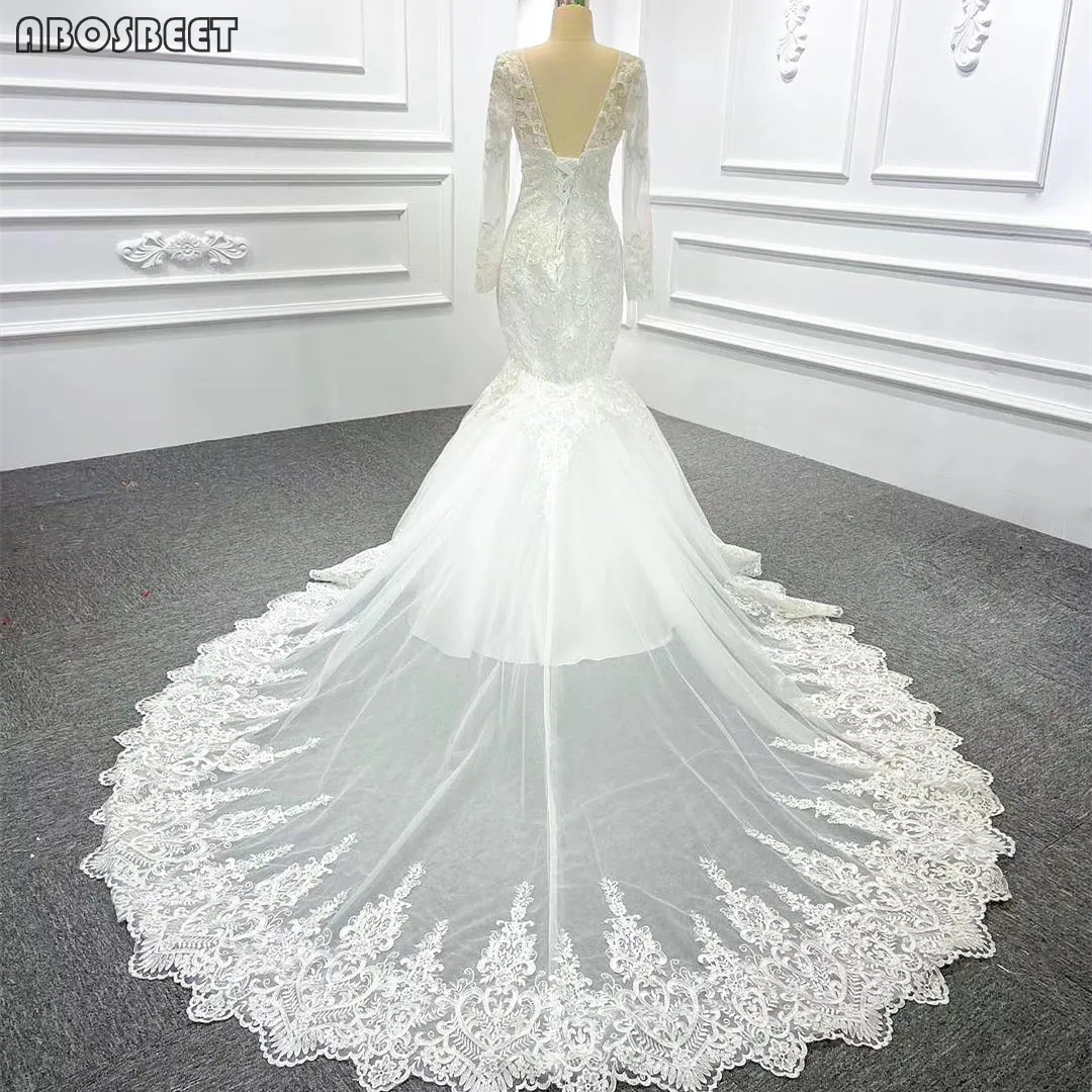 

Lace Wedding Dress 2021 with Train Mermaid Wedding Gown for Bridal V Neck Sleeveless Vestido De Noiva Lace Up Back