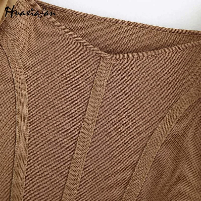 

Huaxiafan Knitted Patchwork Casual Solid Blouse Women Tops Autumn Elegant Ladies Chic Blouses Fashion Female 2020 New Design