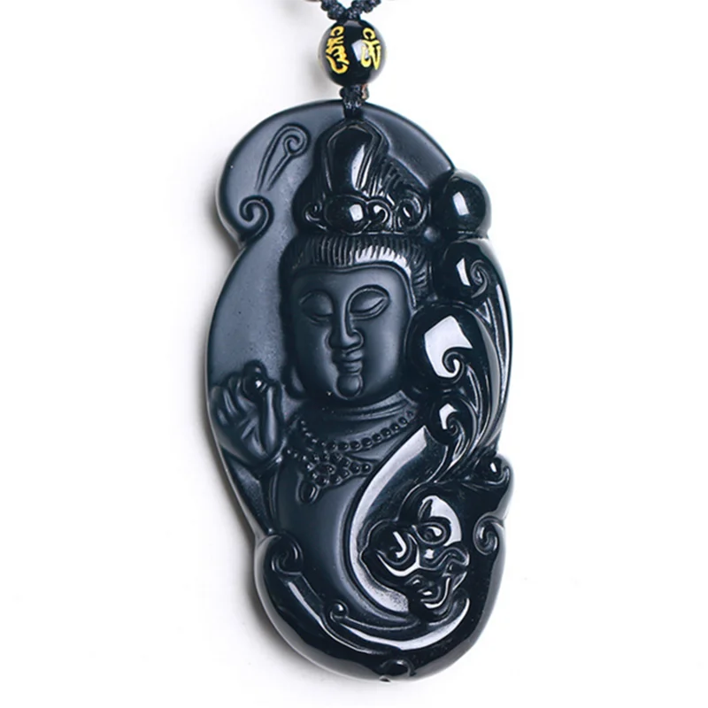 

Natural Black Obsidian guanyin Buddha Carved Pendant Lucky Amulet Polish Pendant Necklace Avalokitesvara bodhisattva Jewelry