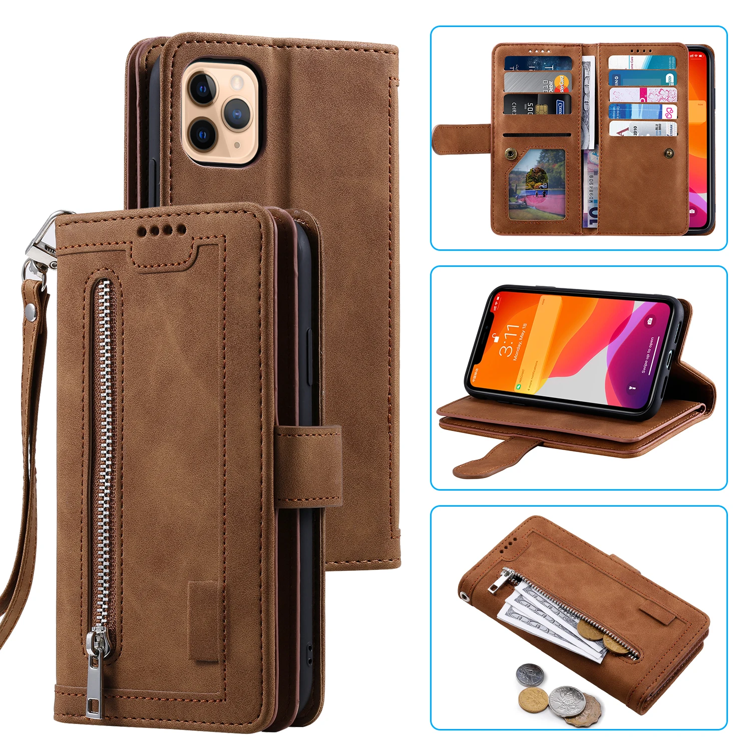 

Leather Case For Apple iPhone 11 SE 6S 6 7 8 Plus X XR Xs Max Zipper Card Purse Wallet Case Cover For iPhone SE2020 11 Pro Max