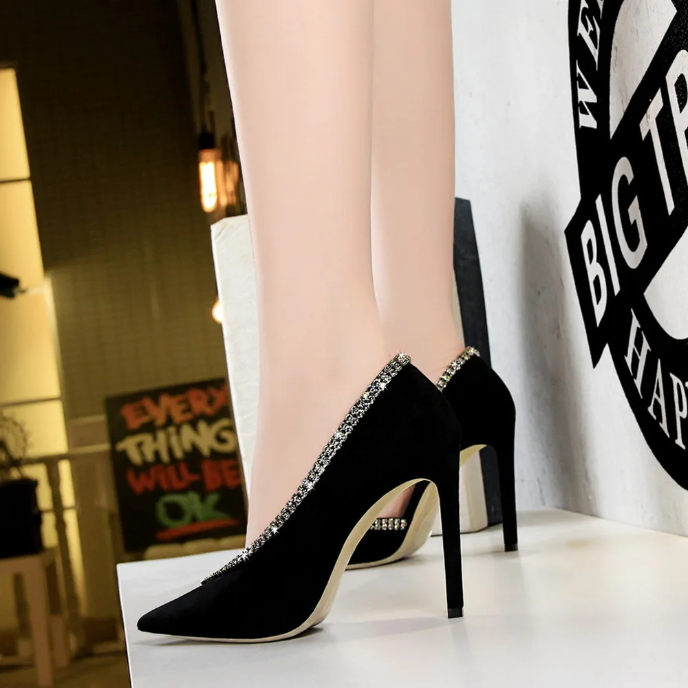 

Womens Pointy Toe Rhinestones Crystal Stilettos High Heel Pumps Low Top Sexy Party Wedding Shoes 8Colors New 2021